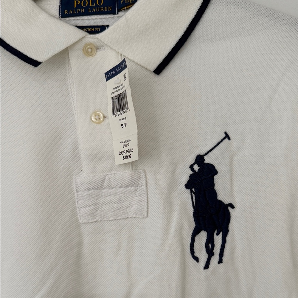 Polo by Ralph Lauren White Polo with Navy Embroidered Pony